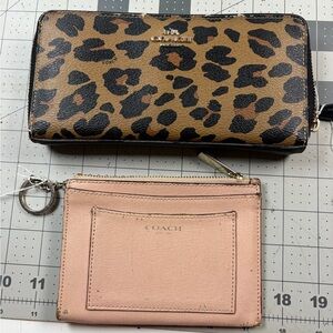 Coach Tan and Pink Wallet Set with Leopard Print